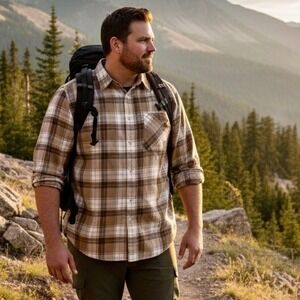 Vintage 90s Y2K CC Filson Shirt‎ Men Large Brown Long Sleeves Plaid Button Down